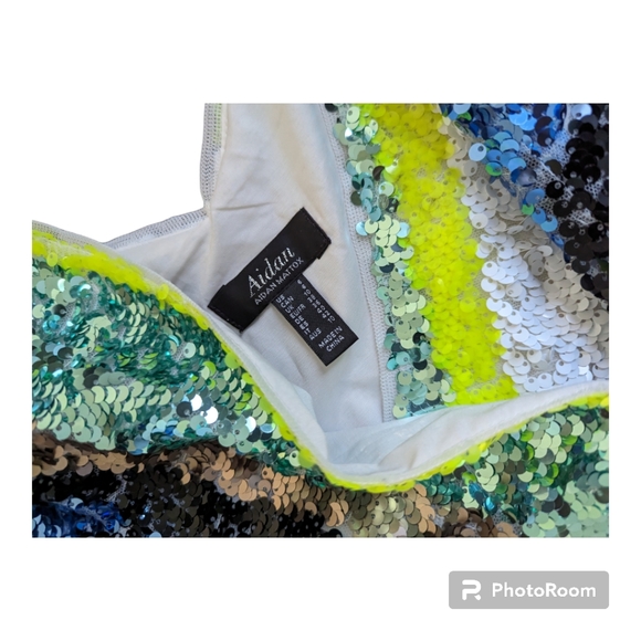 Aidan Mattox Sequin Striped Midi Wrap Dress Sz 6 - Picture 7 of 7